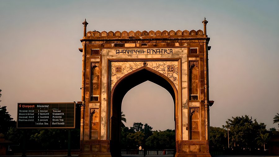 A sandstone Mughal-era archway at golden hour, evoking India's rise as the world's top heritage travel destination for 2026.