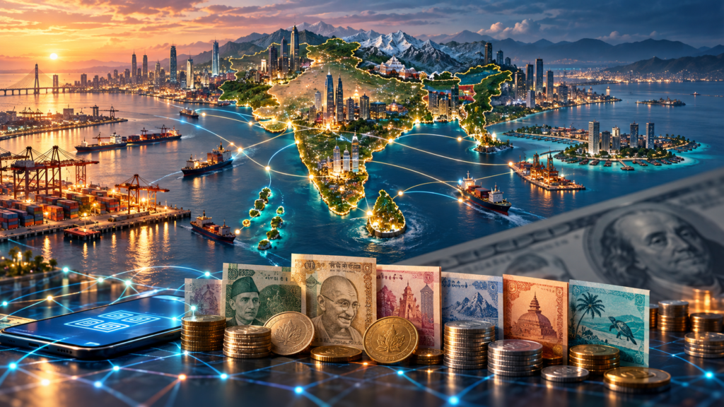 South Asia connected by trade, local currencies and digital payment networks, with the US dollar remaining in the background